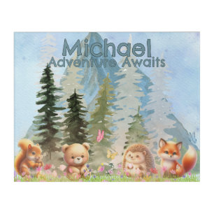 Forest Animals Custom Name Rustic Adventure Acrylic Print