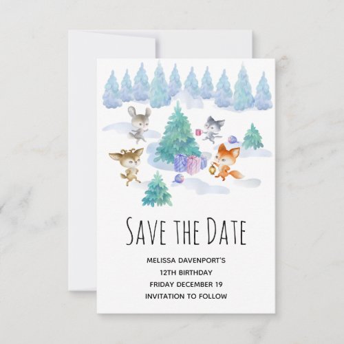 Forest Animals Dancing Around a Fir Tree Save The Date