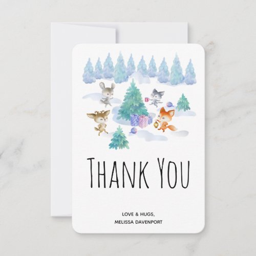 Forest Animals Dancing Around a Fir Tree Thank You Card
