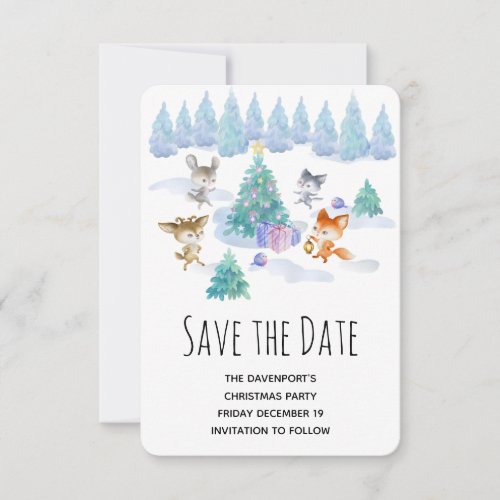 Forest Animals Dancing Around Christmas Tree Save The Date