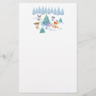 Forest Animals Dancing Around Christmas Tree Stationery