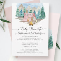 Forest Animals Deer Bear Floral Girl Baby Shower Invitation