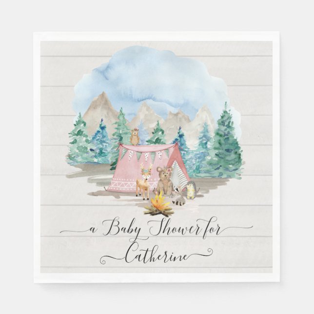 Forest Animals Deer Bear Floral Rustic Baby Shower Napkins (Front)