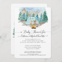 Forest Animals Deer Bear Watercolor Baby Shower Invitation