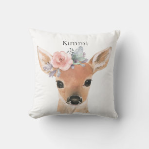 Forest Animals Deer Watercolor Typography Name Throw Pillow