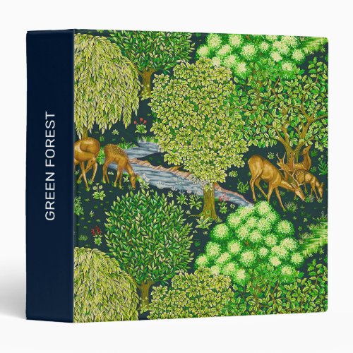 FOREST ANIMALSDEERS BY A BROOK Blue Green  Floral 3 Ring Binder