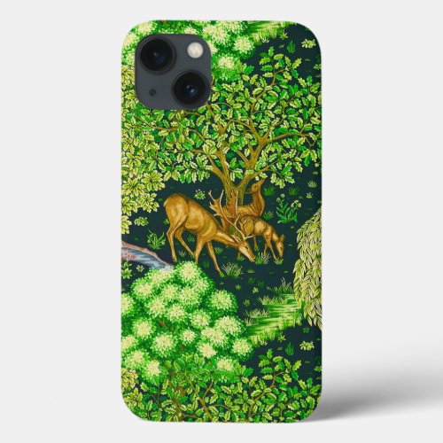 FOREST ANIMALS DEERS BY A BROOK Blue Green Floral iPhone 13 Case