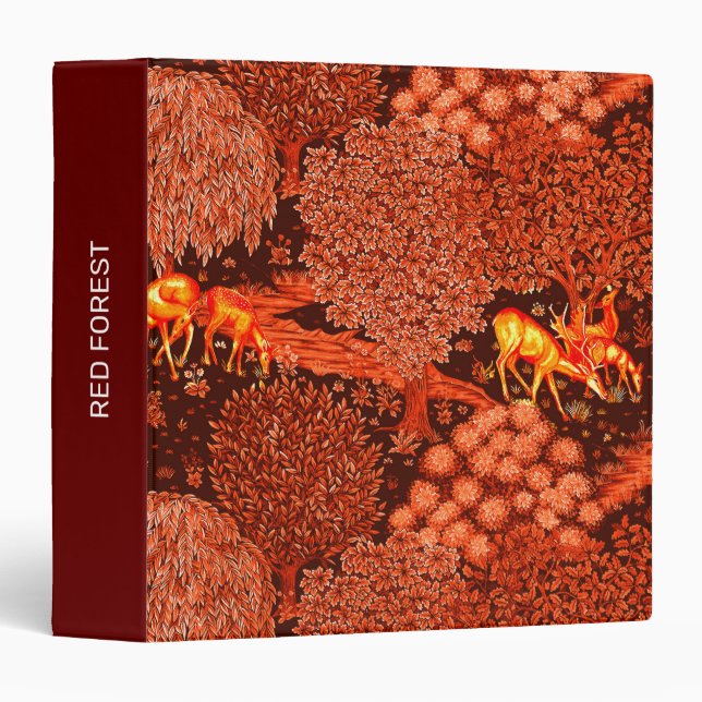 FOREST ANIMALS,DEERS BY A BROOK Red Yellow Floral 3 Ring Binder (Front/Spine)