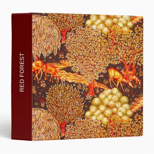 FOREST ANIMALSDEERS BY A BROOK Red Yellow Floral 3 Ring Binder