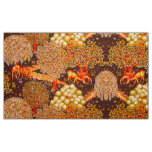 FOREST ANIMALS, DEERS BY A BROOK Yellow Red Floral Fabric
