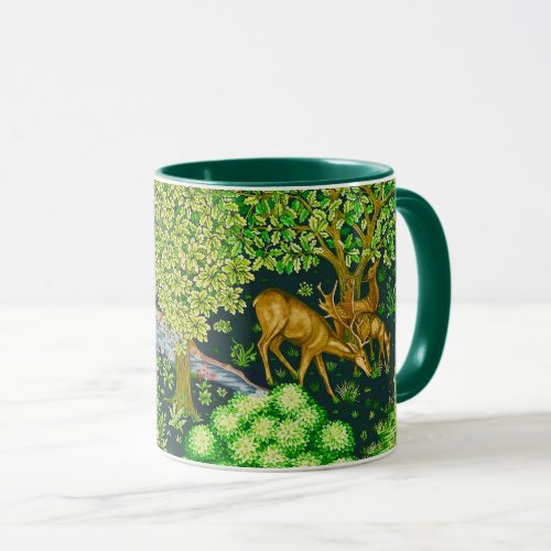 FOREST ANIMALSDEERS BY BROOK Blue Green Floral Mug