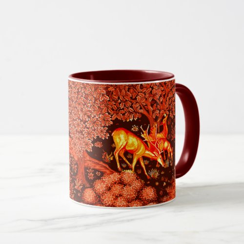 FOREST ANIMALSDEERS BY BROOK Red Yellow Floral Mug