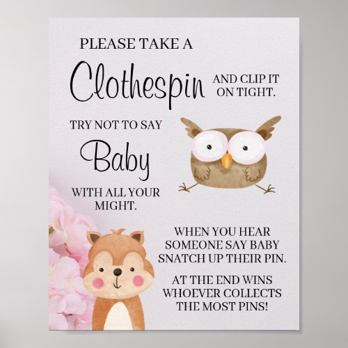 Forest Animals Dont Say Baby Game Shower Sign