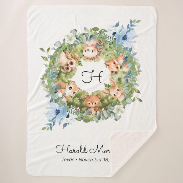 Forest Animals Dream Garden Baby Boy Nursery Sherpa Blanket (Front)