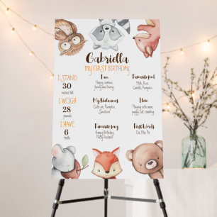 Forest animals first birthday milestone board pos