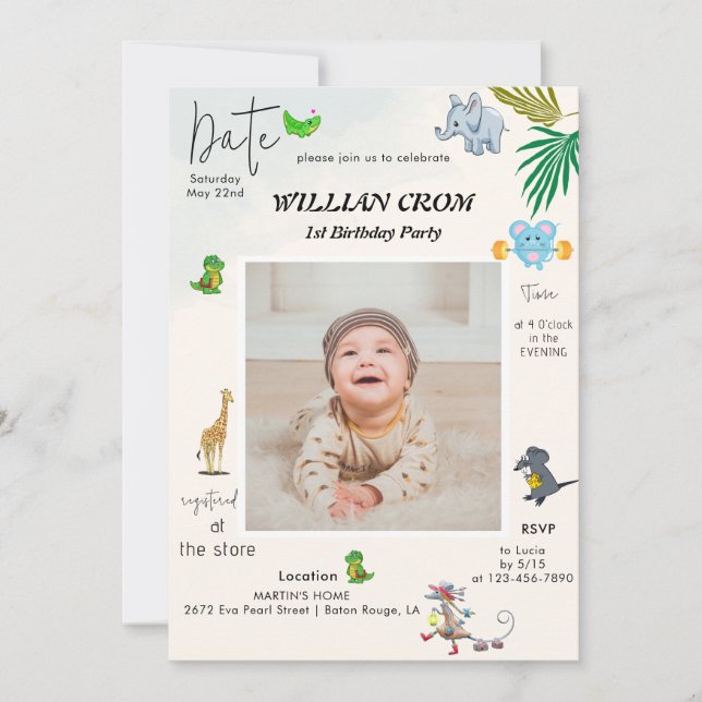 Forest Animals First Year First Birthday Invitation (Front)