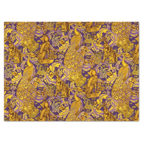 FOREST ANIMALSFOXPEACOCKHARE GOLD PURPLE Floral Tissue Paper