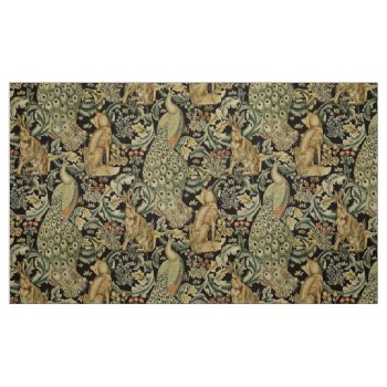 Forest Animals  Fox  Peacock  Hare Green Floral Fabric by bulgan_lumini at Zazzle