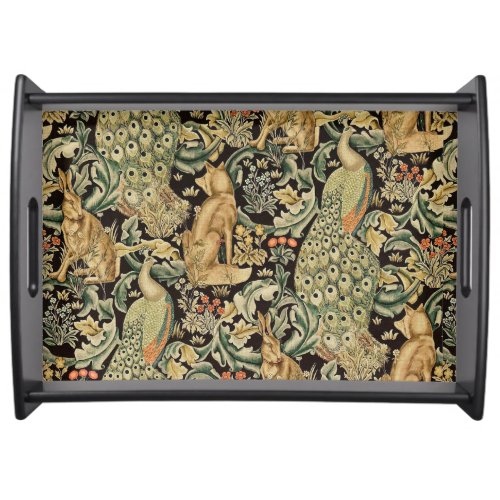 FOREST ANIMALS Fox Peacock Hare In Green Floral  Serving Tray
