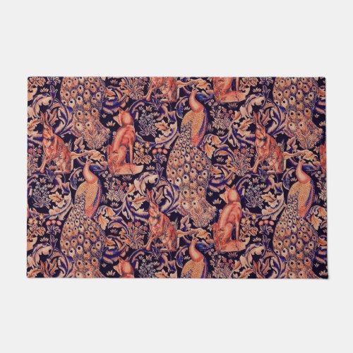 FOREST ANIMALS FOXPEACOCK HARE PINK BLUE Floral Doormat