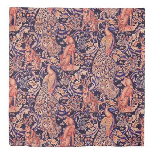FOREST ANIMALS FoxPeacockHare Pink Blue Floral Duvet Cover