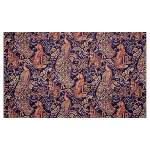 FOREST ANIMALS FOX PEACOCKHAREPINK BLUE FLORAL FABRIC