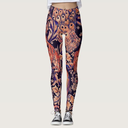 FOREST ANIMALSFOXPEACOCK HARE  PINK BLUE FLORAL LEGGINGS