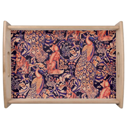 FOREST ANIMALS Fox PeacockHare Pink Blue Floral Serving Tray