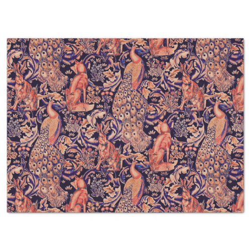 FOREST ANIMALS FOX PEACOCKHAREPINK BLUE FLORAL TISSUE PAPER