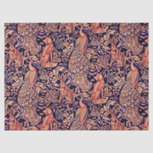 FOREST ANIMALS ,FOX, PEACOCK,HARE,PINK BLUE FLORAL TISSUE PAPER