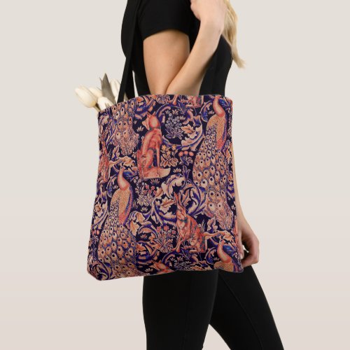 FOREST ANIMALS FOXPEACOCK HARE PiNK BLUE FLORAL Tote Bag