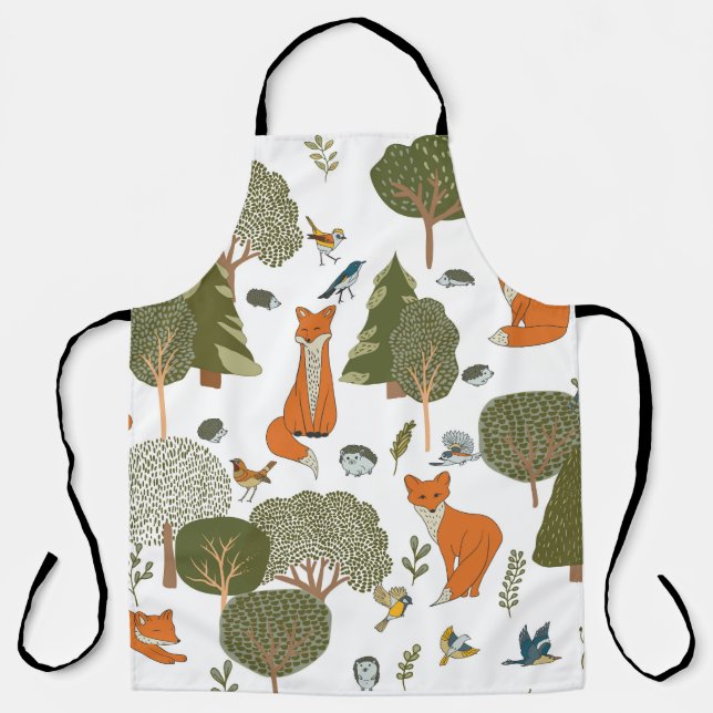 Forest animals: foxes, birds pattern apron (Front)