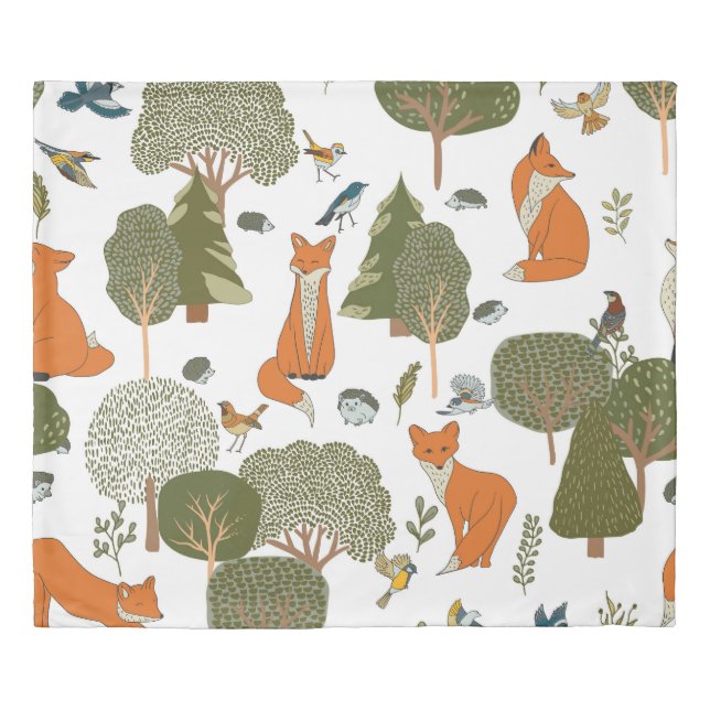 Forest animals: foxes, birds pattern duvet cover (Front)