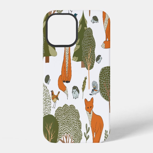 Forest animals: foxes, birds pattern iphone case (Back)