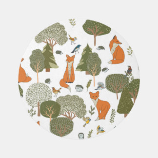 Forest animals: foxes, birds pattern rug