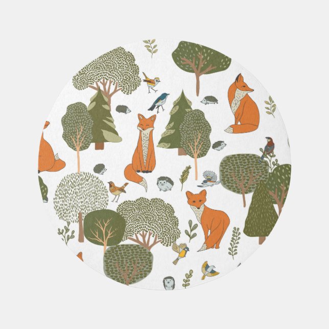 Forest animals: foxes, birds pattern rug (Front)
