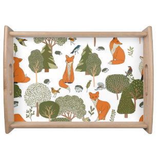 Forest animals: foxes, birds pattern serving tray