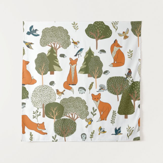 Forest animals: foxes, birds pattern tapestry (Front)