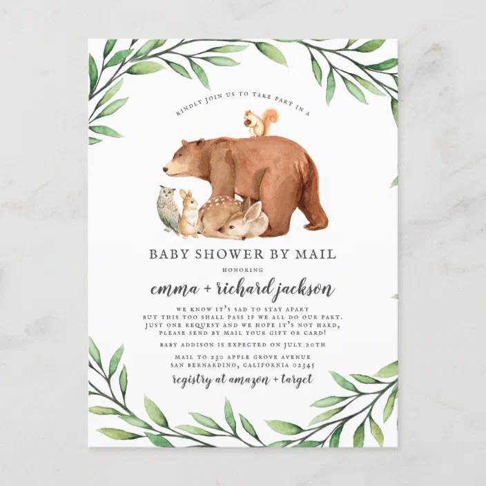 Editable Canva Template Printable Invitation Girl Woodland Baby Shower Invitation Forest Animals Invitation
