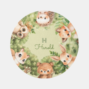 Forest Animals Green Sage Nursery Rug