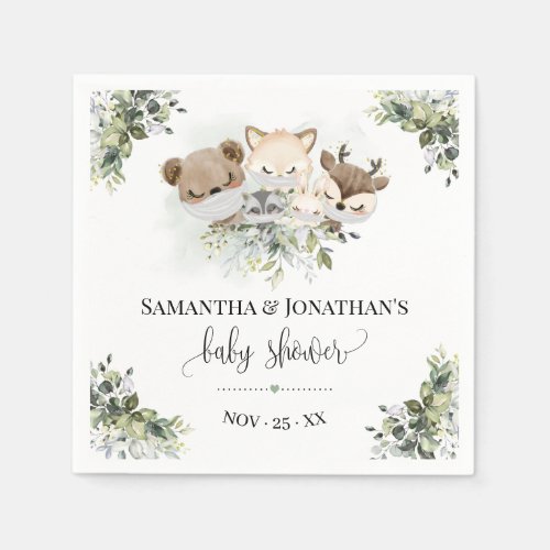 Forest Animals Greenery Baby Shower Napkins