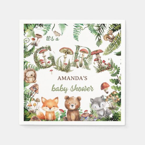 Forest Animals Greenery Cute Baby girl Shower  Napkins