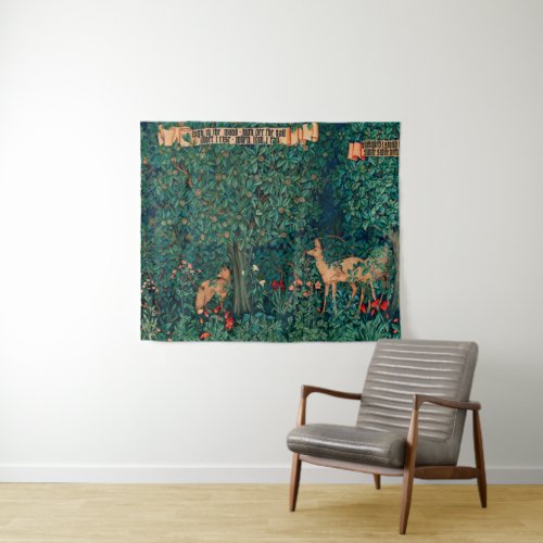 Forest Animals Greenery Fox and Doe WMorris Tapestry
