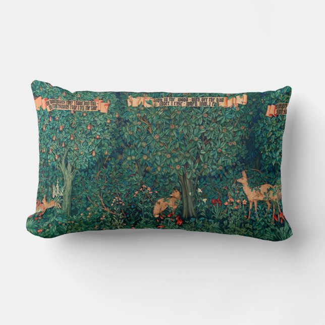 Forest Animals ,Greenery Fox ,Doe ,Hares,W.Morris Lumbar Pillow (Front)