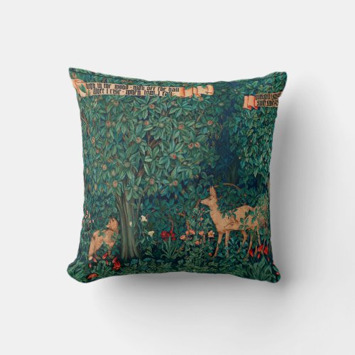 Forest Animals Greenery Fox Doe WMorris Throw Pillow