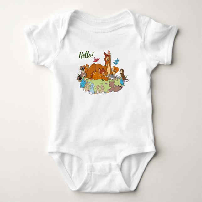 Forest Animals Greeting Prince Bambi Baby Bodysuit (Front)