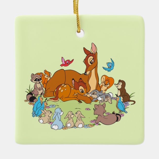 Forest Animals Greeting Prince Bambi Ceramic Ornament (Front)