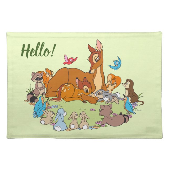 Forest Animals Greeting Prince Bambi Cloth Placemat (Front)