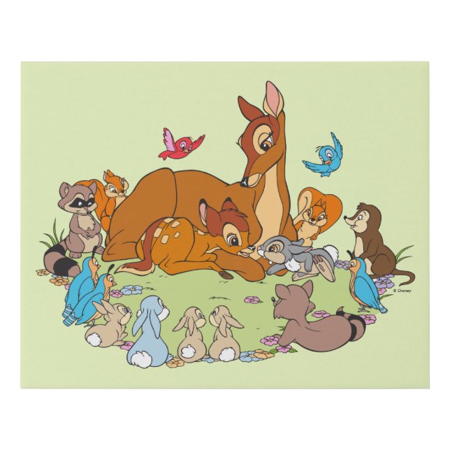 Forest Animals Greeting Prince Bambi Faux Canvas Print (Front)