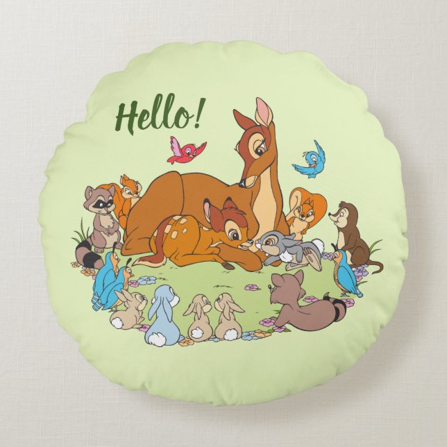 Forest Animals Greeting Prince Bambi Round Pillow (Front)